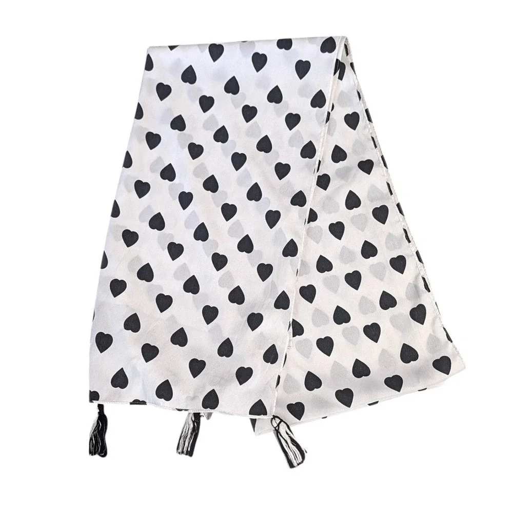 Heart Shaped Polka Dot Scarf Black White Print Shawl Wrap Coquette Rockabilly
